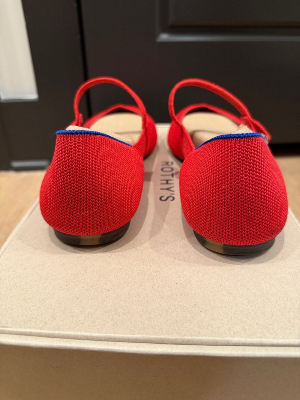 Rothy's Lollipop Red The Square Mary Jane Flats with Blue Trim size 10.5 - Picture 3 of 5